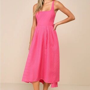 Definitely Stunning Hot Pink Gingham Burnout Midi Dress